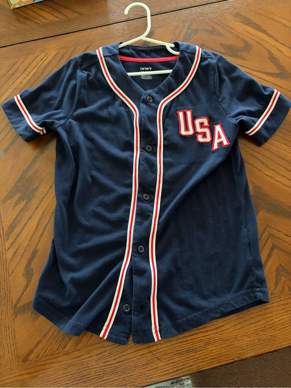 Carter's Navy Button-Front USA Baseball Shirt with Red & White Trim
